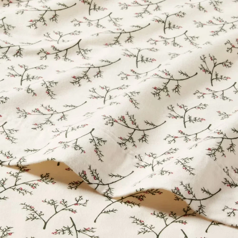 King Holiday Flannel Sheet Set Holly - Threshold - Image 2 of 3