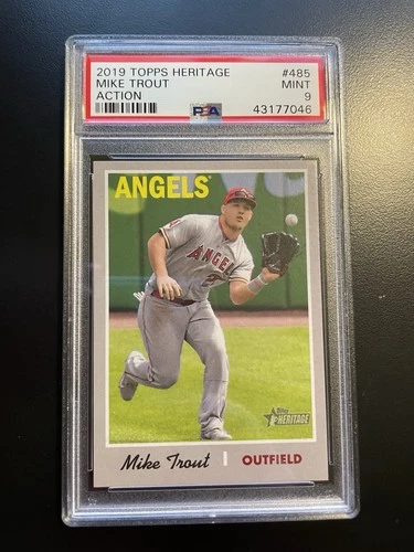 2019 Topps Heritage Mike Trout #485 Action Variation PSA 9 Mint