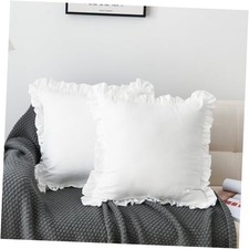Euro Shams Covers Set of 2, 26 x Euro - 26 x 26 Inch White Square Ruffled Edge