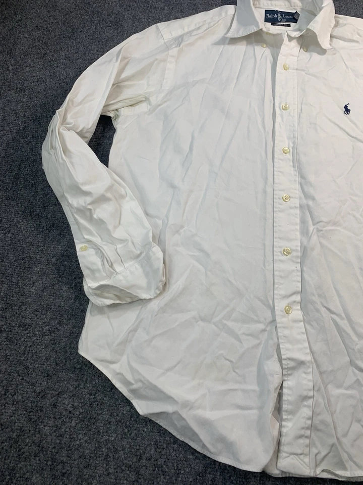 Camisa polo masculina Ralph Lauren 16-34-35 branca manga longa botão para cima - Imagem 3 de 4