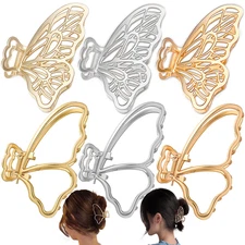 6 Packs Large Metal Butterfly Hair Claw Clips, Lady Thick Hair Catch Barrette, N