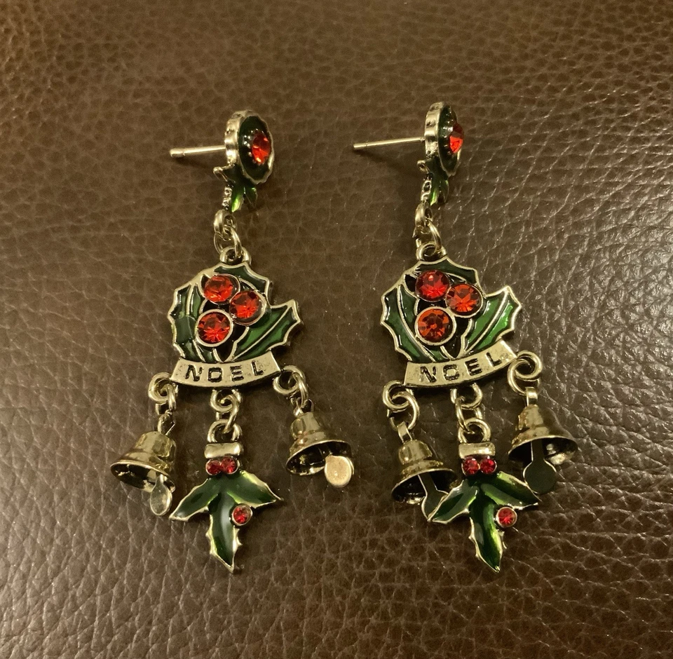 Brincos Chico’s Christmas Noel Holly Bell folha vintage cz declaração ouro boho baga - Imagem 4 de 4