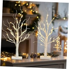 Lighted Birch Tree, 2 Pack Christmas Tree with 24 LED, Tabletop birch tree