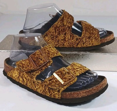 Birkenstock Womens 7.5 Eu 38 Arizona Olive Gold Green Crushed Velvet Sandals