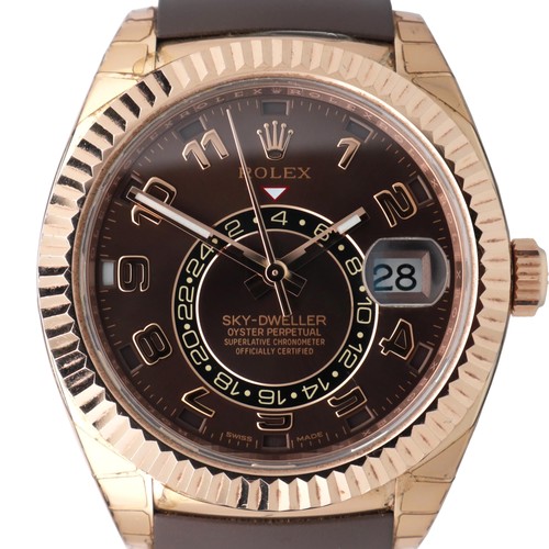 2021 Mint Rolex 326135 Sky-Dweller 42mm 18K Rose Gold Chocolate Arabic Watch