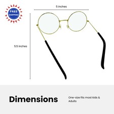 Gold Metal Round Glasses Kids Circle Costume Dress Up Granny Accessories Novelty