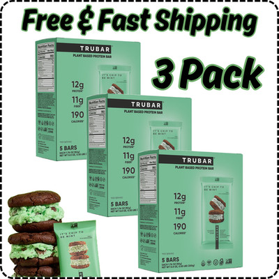 TRUBAR Protein Bar, It's Chip to be Mint, Plant Based Protein, 5 Ct (3 Pack)