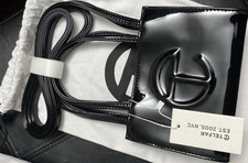 Telfar Black Patent Shoulder Bag Logo Accent with Original Dust Bag