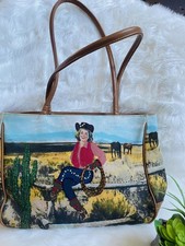 Vintage Western-Themed Tote Bag with Cowboy and Desert Design