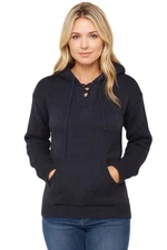 WOMEN HANDMADE ANDEAN ALPACA DARK GRAY PULL OVER HOODIE SZ L