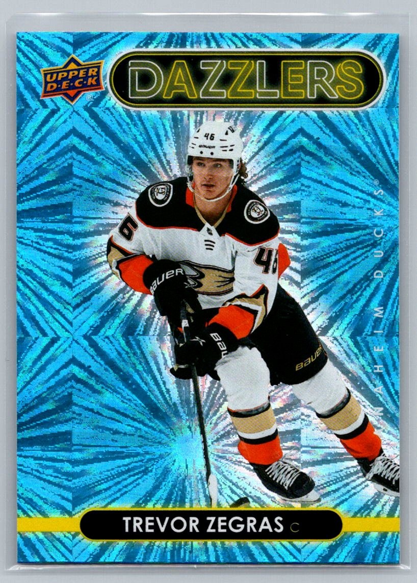 Trevor Zegras #DZ-1 Hockey Cards 2021 Upper Deck Dazzlers trading card — raw and PSA graded price guide