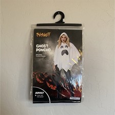 Spirit Ghost Poncho Adult Hooded Costume White/Black One Size