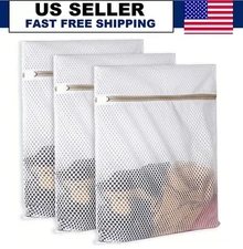 3PCS Durable Zippered Polyester Mesh Laundry Bags For Socks, Bras, Underwear