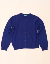 BENETTON Womens Crop Cardigan Sweater UK 14 Large Blue Wool AQ19