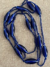 Vintage 26 Cobalt Blue Hand-cut Glass Beaded Necklace Estate VTG Statement