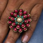 QVC Fern Mallis Brasstone Cabochon Flower Ring Size 7 — photo 1