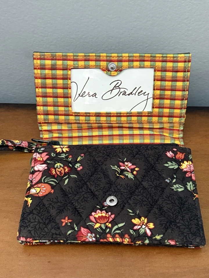 全新带标签 Vera Bradley 棕色退役巧克力花卉秋千钱包拉链翻盖新品 — 第 4/4 张图片