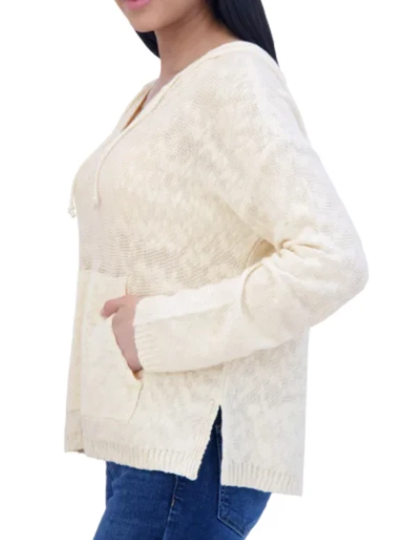 OFF WHITE Felpa con cappuccio donna scollo a V Baja marca Lucky taglia XS nuova