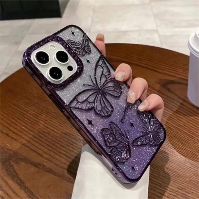 3D Bling Glitter Butterfly Quicksand Gradient Phone Case For iPhone 16 15 14 13