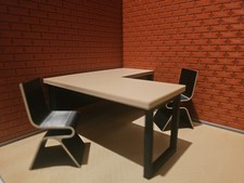 Casa delle Bambole Diorama Scala Stampato 3d Scrivania Set con 2 Sedie Moderne 