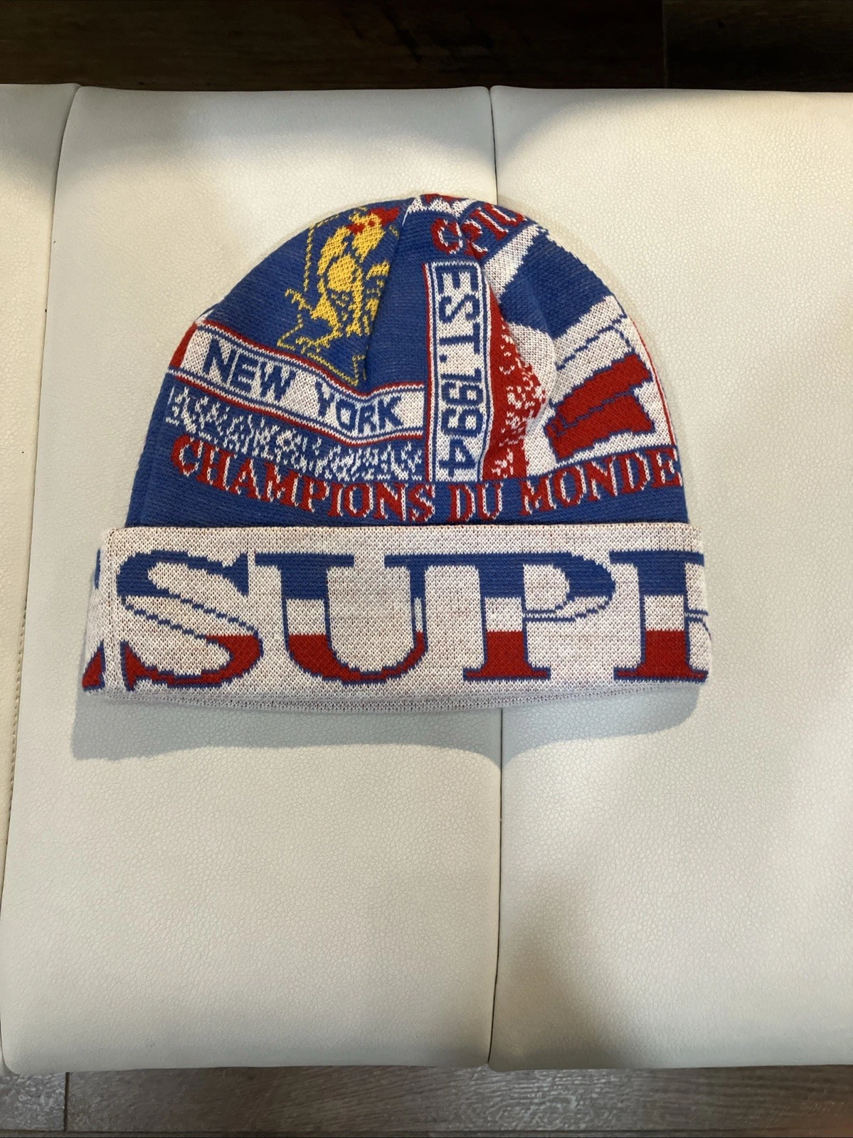SS23 Supreme écharpe bonnet blanc New York 1994 taille unique 100% authentique neuf