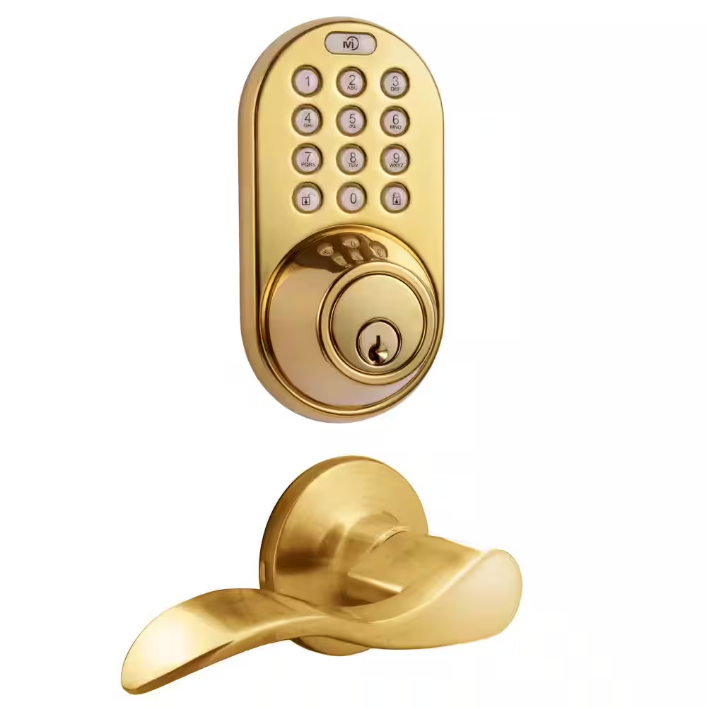 Brass Keyless Entry Deadbolt Lever Handleset with Remote Access-image