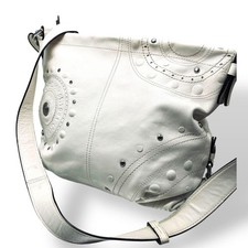 Borsa a tracolla Coach F16178 in pelle bianca con borchie da donna USATA...