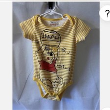Disney Baby Winnie the Pooh Striped Knit Cotton Short Sleeve Snap Bodysuit 18M