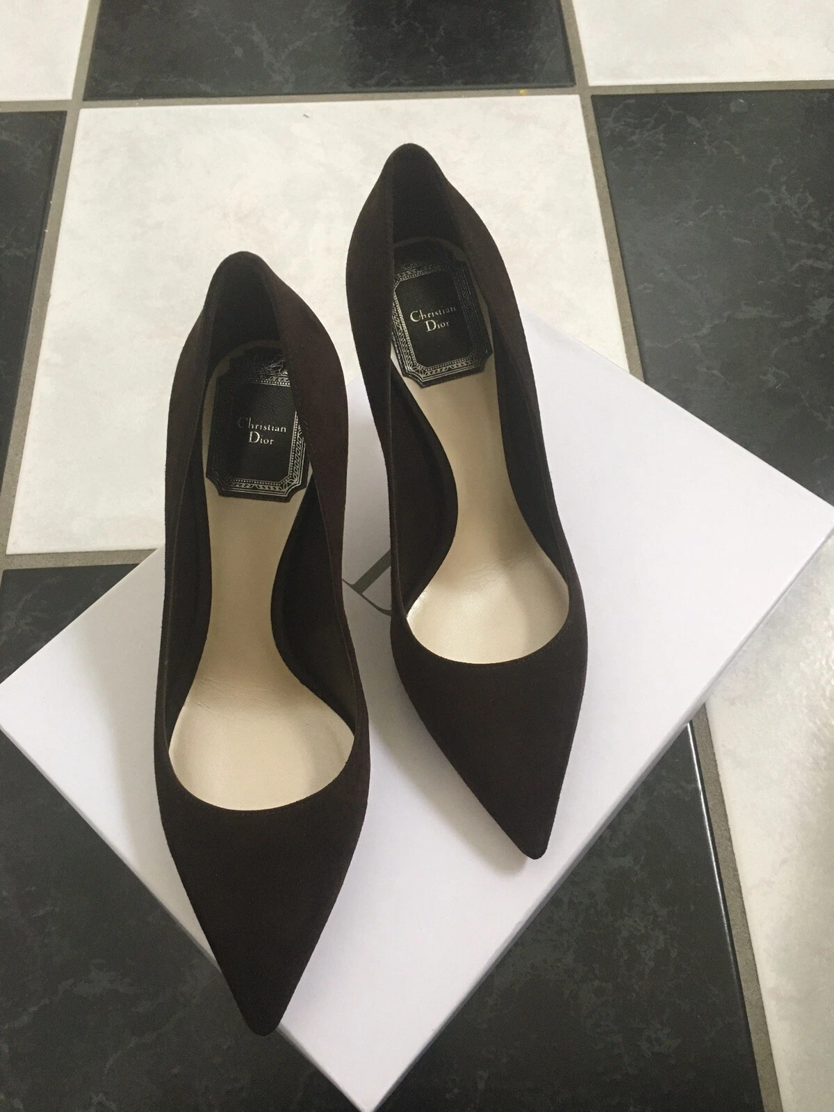 Escarpins pointus en daim marron 100 % authentiques Christian Dior Cherie 8 cm taille 35
