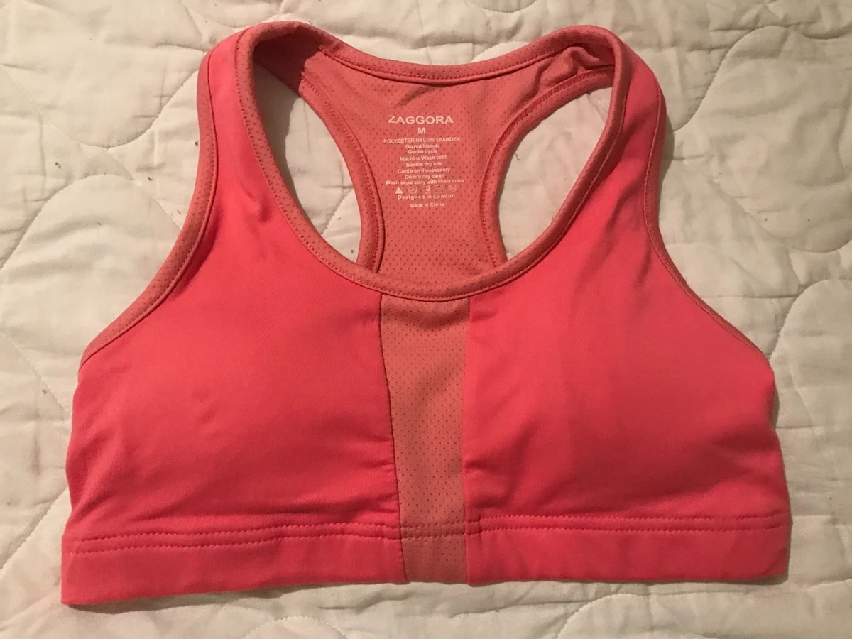 Zaggora Women's Cotton Sports Bra Top size Medium M Yoga Workout Pink Coral