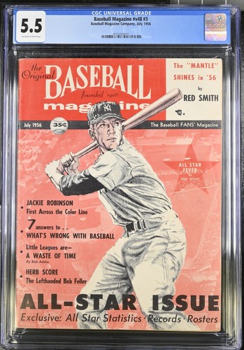 July 1956 Baseball Magazine v48 #3 MICKEY MANTLE Cover CGC Graded 5.5