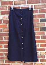 Vintage JOULY Navy Blue Button Up Detail Midi Pencil Skirt Medium M Retro