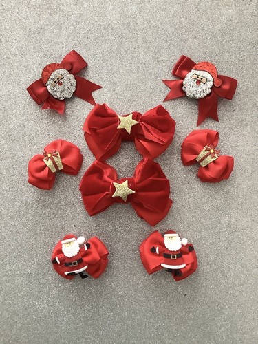 Mixed Lot Of Girls Red Xmas Hair Bows Handmade New 2 - Picture 2 of 6