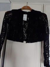 Womens H&m Black Lace Short Jacket Uk 8