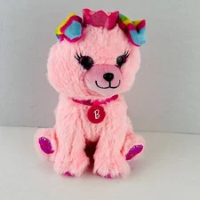 Barbie Just Play Pink Seated Puppy Dog Collar Crown Glitter Paws On 2 Feet Plush