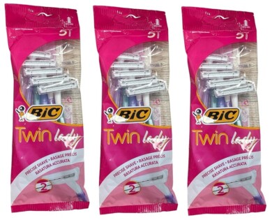 (3 PACK) BIC Twin Lady, Pack 5, Twin Blade Razor (15 TOTAL RAZORS)