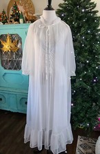 Nos Vtg white Peignoir set bridal Lingerie S/M sheer bust Nightgown lace Gilead