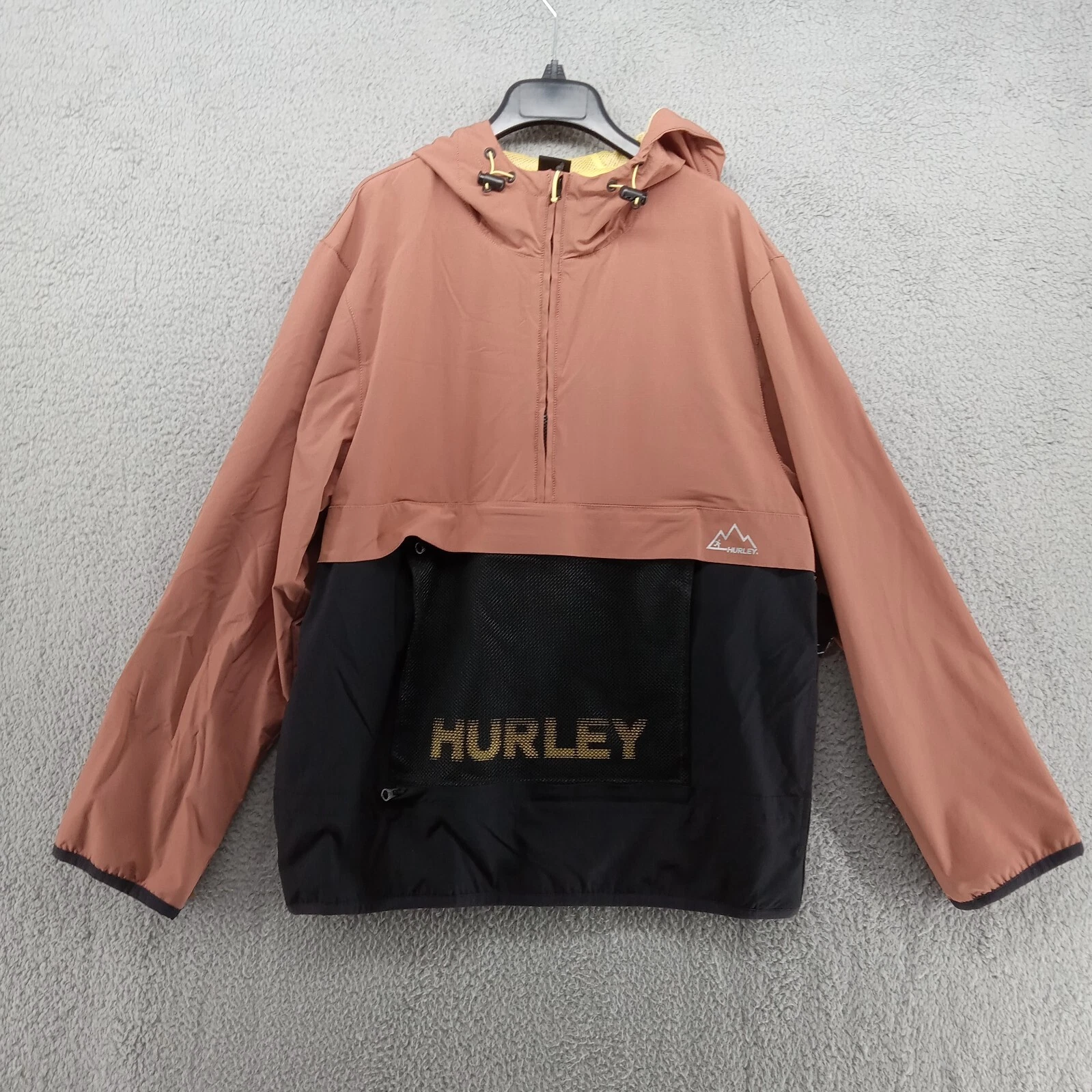 Hurley Jacket Mens Medium Mauve Black Logo Phantom Packable Windbreaker Anorak