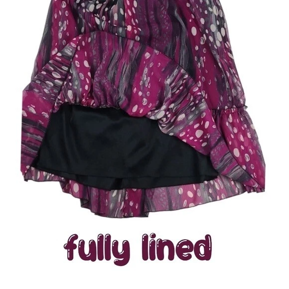 Vestido vintage GUESS púrpura negro lunares, lazo en la espalda, sin tirantes, talla 9 Foto 3 de 4