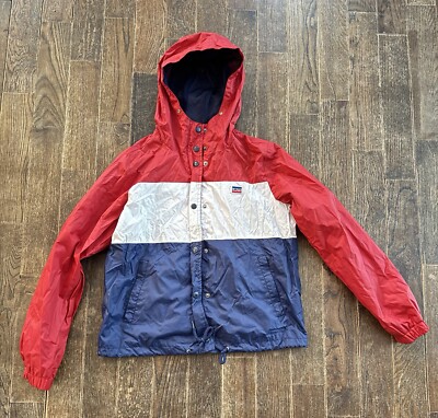 Levi's Hooded Jacket Boys Size M Red White and Blue Full Zip Light weight