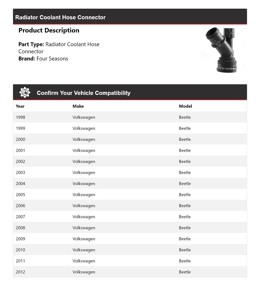 Conector manguera refrigerante radiador Volkswagen Beetle 1998-2012 4 estaciones 1999 Foto 2 de 4