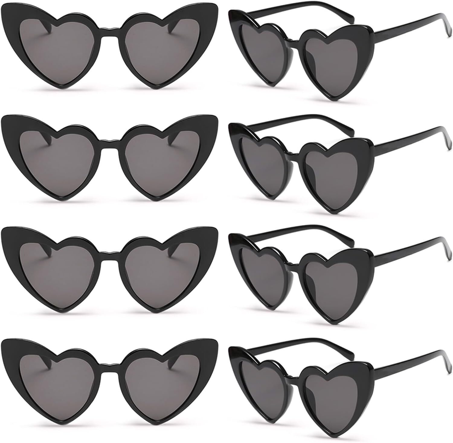 SUNOVELTIES 8 Pack Heart Shaped Sunglasses Womens Retro Cat Eye Black