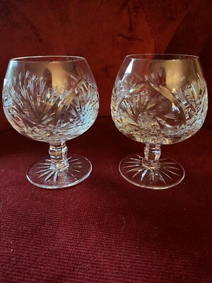 TWO AMERICAN CUT - BARBARA LEAD CRYSTAL 4'' BRANDY SNIFTERS - CZECHOLOSLOVAKIA