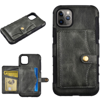 For Apple iPhone 11 Pro Max - Leather Impact Rugged Cover Case w/Bi-Fold Wallet