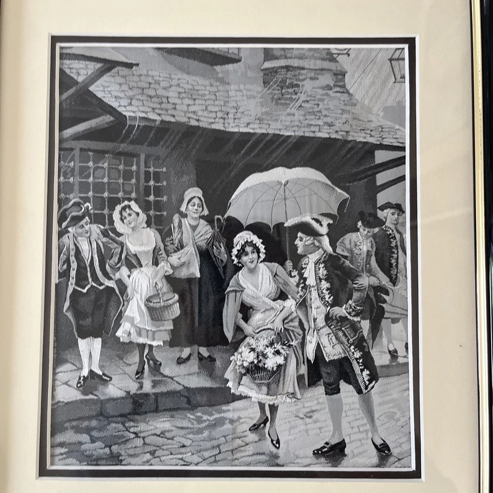 TABLEAU EN SOIE TISSÉ SCÈNE GALANTE ROMANTIQUE - Photo 3/4