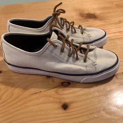 Sperry Top Sider Seacoast Sz Ivory White Canvas Sneakers STS90549