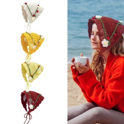 Outdoor Comfortable Kerchiefs Woman Crochet Flower Pattern Hairband for Girls