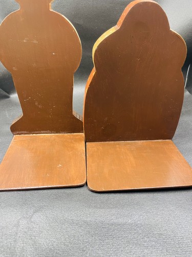 Vtg Folk Art Bookends Wood Hand Painted Pair Book Ends Grannycore 1970s - Picture 9 of 11