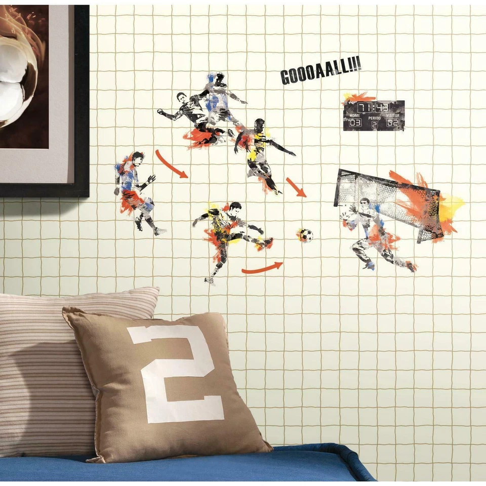 Nuevas calcomanías de pared de fútbol para hombre pegatinas deportivas decoración de dormitorio para niños Foto 2 de 3
