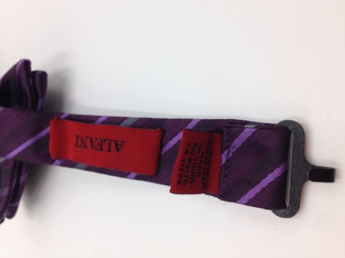 $100 Alfani Mens Casual Purple Gray Striped Bow Tie Classic Adjustable Bowtie - 第 3/4 張圖片